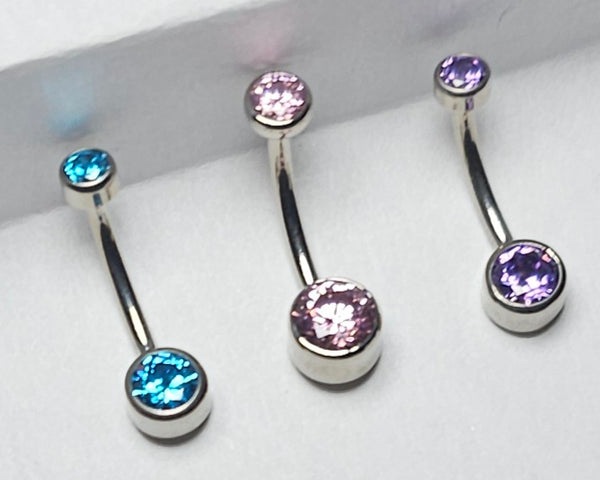 Flat Bezel Set Gem Navel Bar