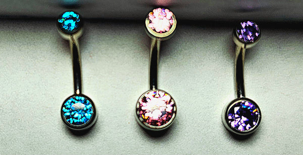 Flat Bezel Set Gem Navel Bar