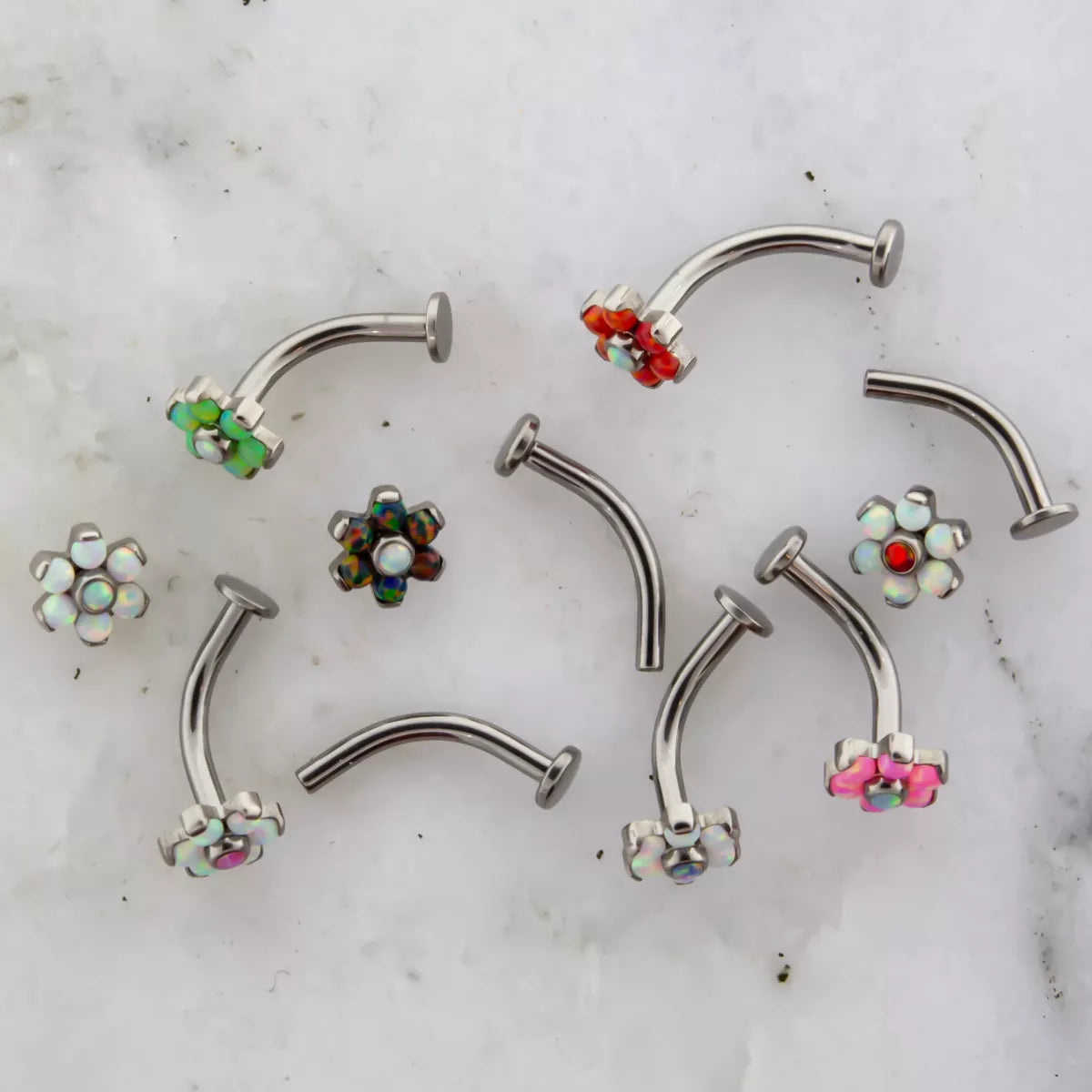 Titanium Floating Navel With Opal Flower Top