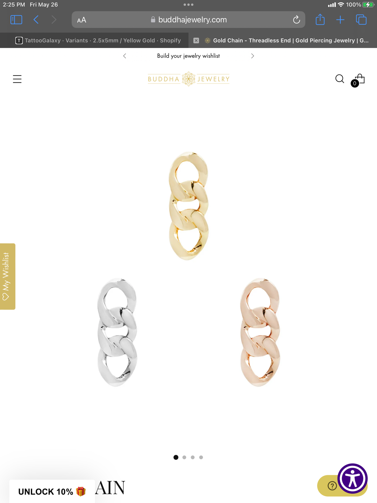 Gold Chain - Threadless End