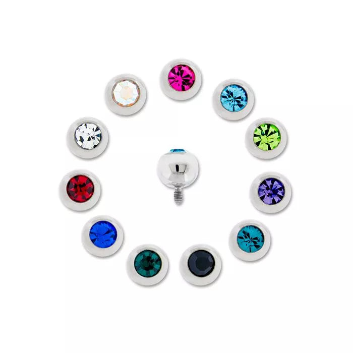 Internally Threaded Ball End w/ Bezel Set Gem
