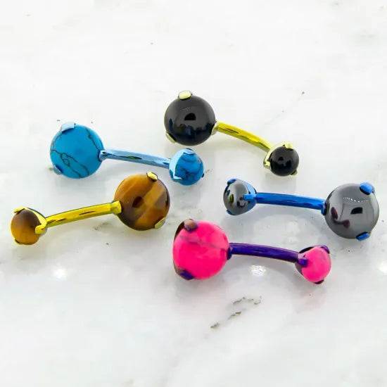 Prong Set Cabochon Navel Bar
