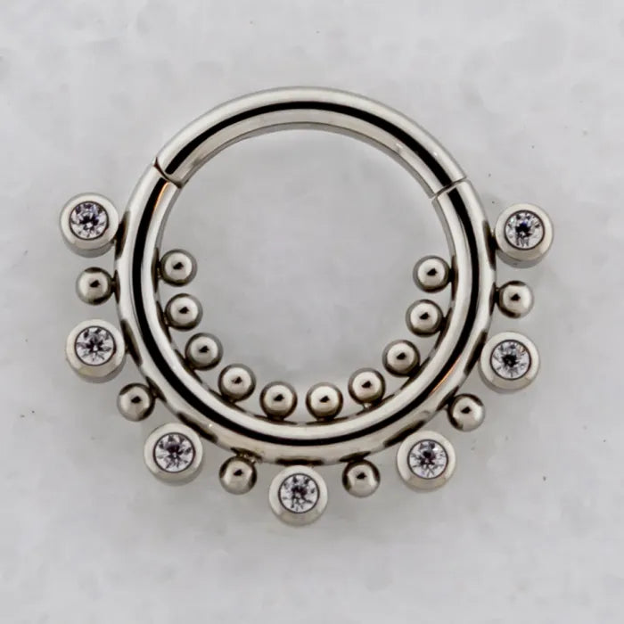 Titanium Hinged Ring w Bezel Set Gems and Beads