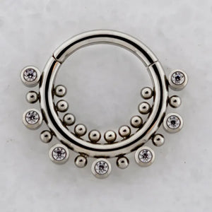 Titanium Hinged Ring w Bezel Set Gems and Beads